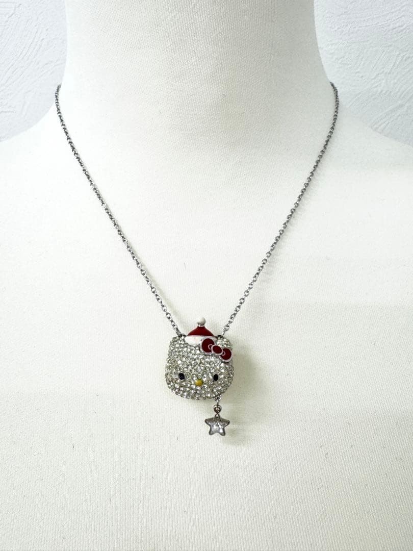 Swarovski × Sanrio Hello Kitty Necklace Pendant 3D Face Santa Christmas 17in O56
