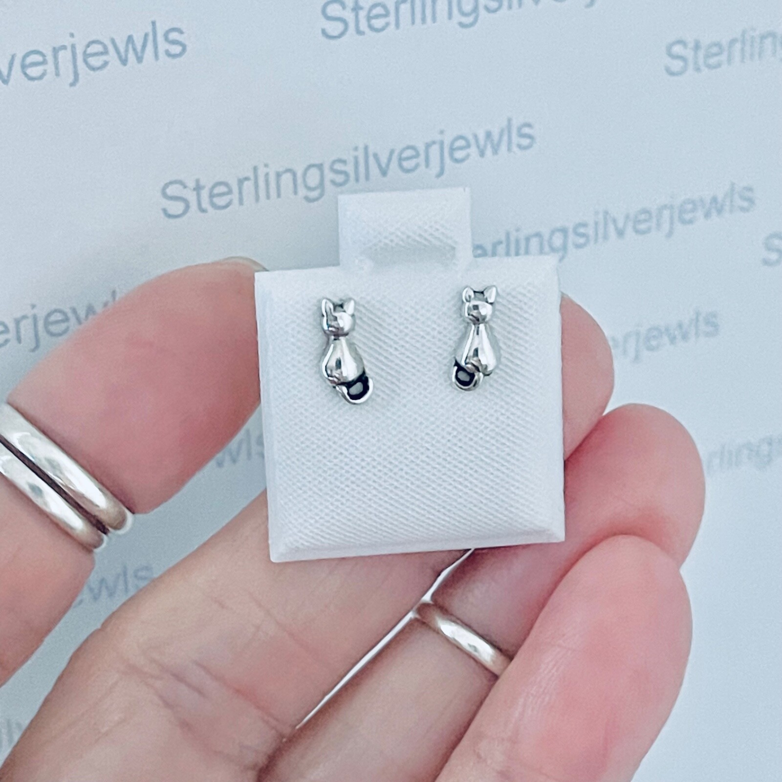 Sterling Silver Little Cat Stud Earrings, Animal Earring, Silver Kitty Cats, Kid