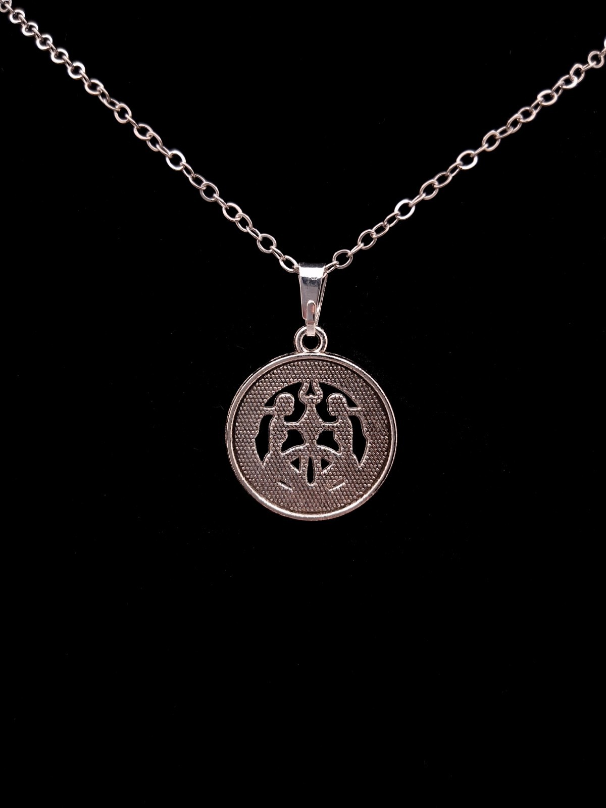 Gemini Zodiac Pendant Necklace Curious Intelligent Twins Antique Silvery Toned