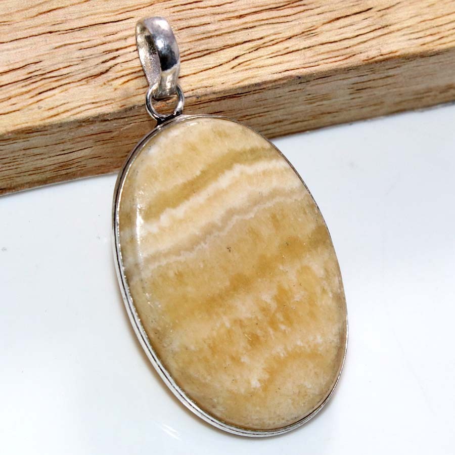 925 Silver Plated Laguna Lace Calcite Pendant 2.2″ Wedding Jewelry Trendy MJ