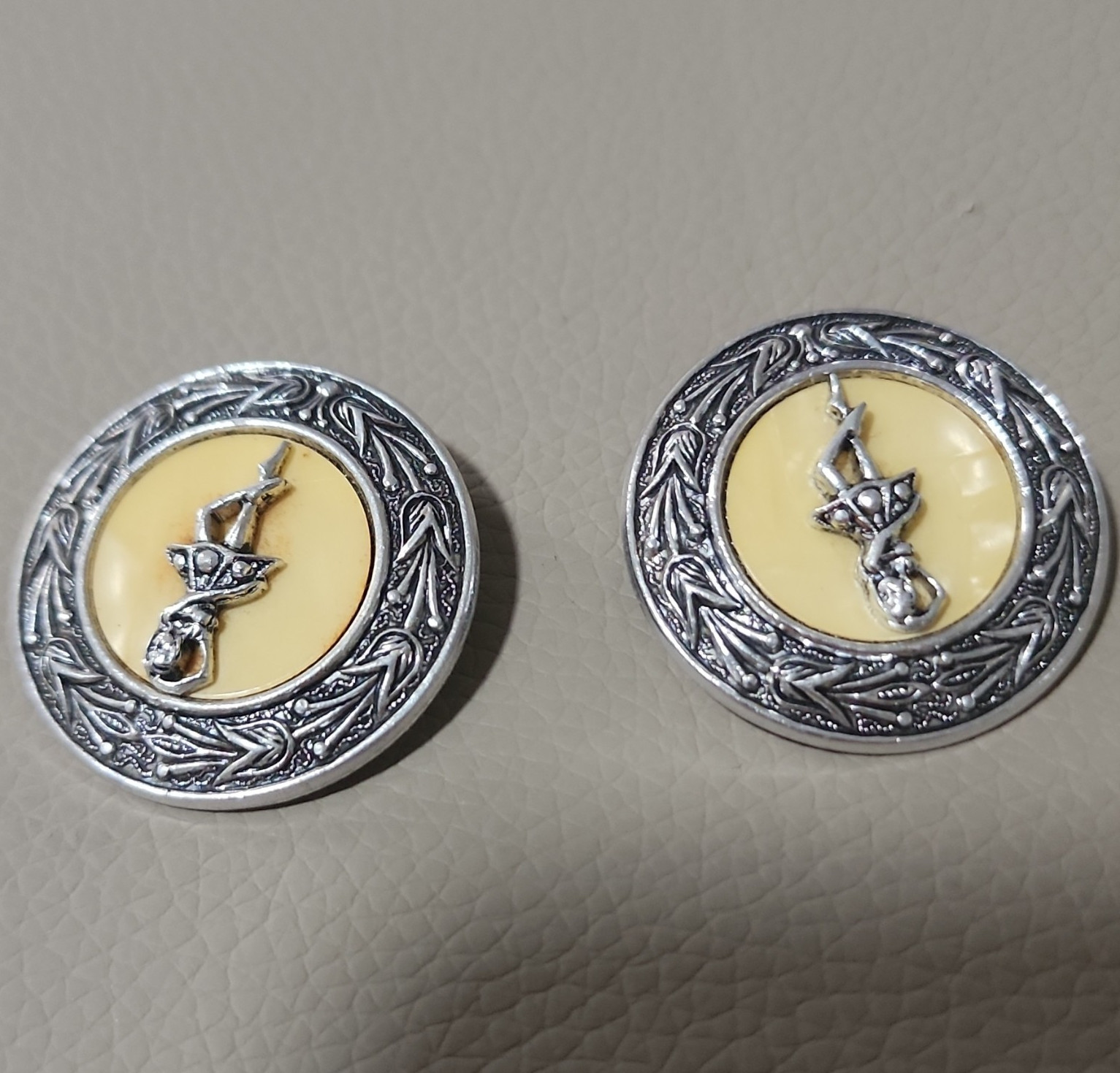 Nickel-Free Clip-On Earrings Ballet Dancer Silv Tone Ivory Resin Made In Germany