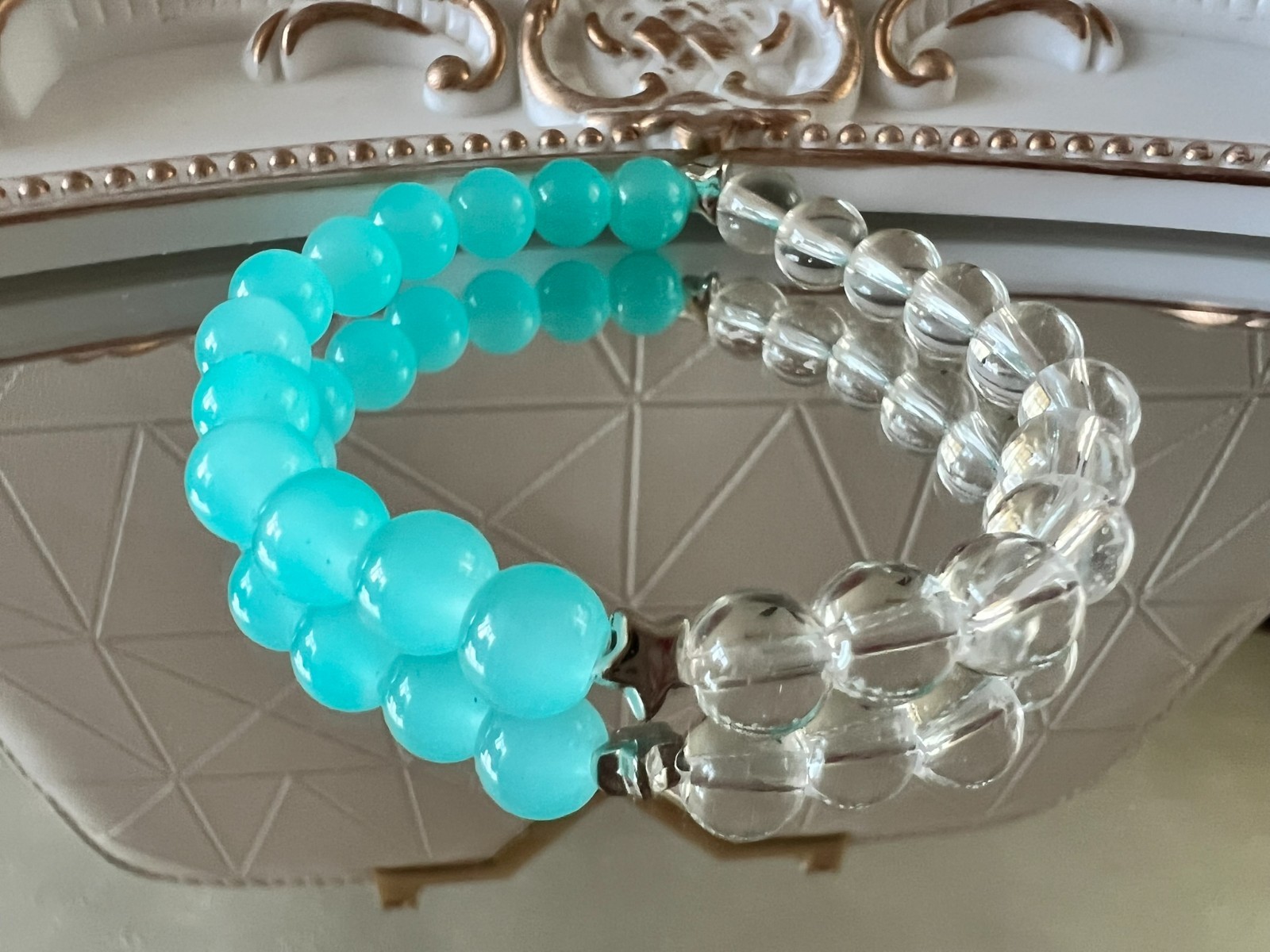 handmade elastic unisex unique duo clour stone beads & silver stars bracelet