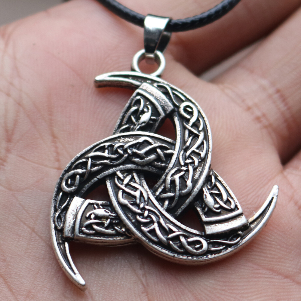 Vintage Silver Triple Horn of Odin Pendant Necklace Viking Jewelry For Men 24″