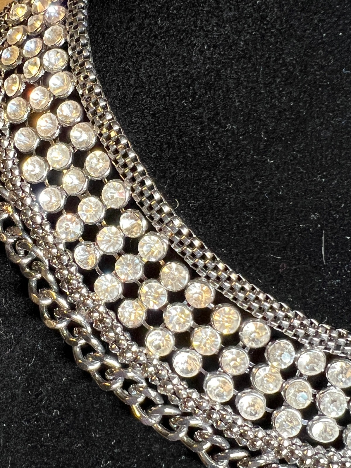 Cleopatra Collar Necklace Gun Metal with Clear Stones 17 Inches Lobster Claw #3