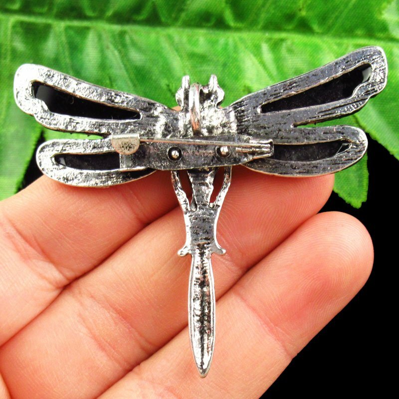 Wrapped Rainbow Abalone Shell Tibetan Silver Dragonfly Brooch Pendant Q07874