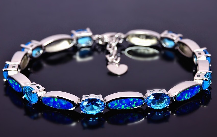 Hawaii Blue Opal Waves Cuff Bracelet 925 Sterling Sliver Jewelry For Women Girls