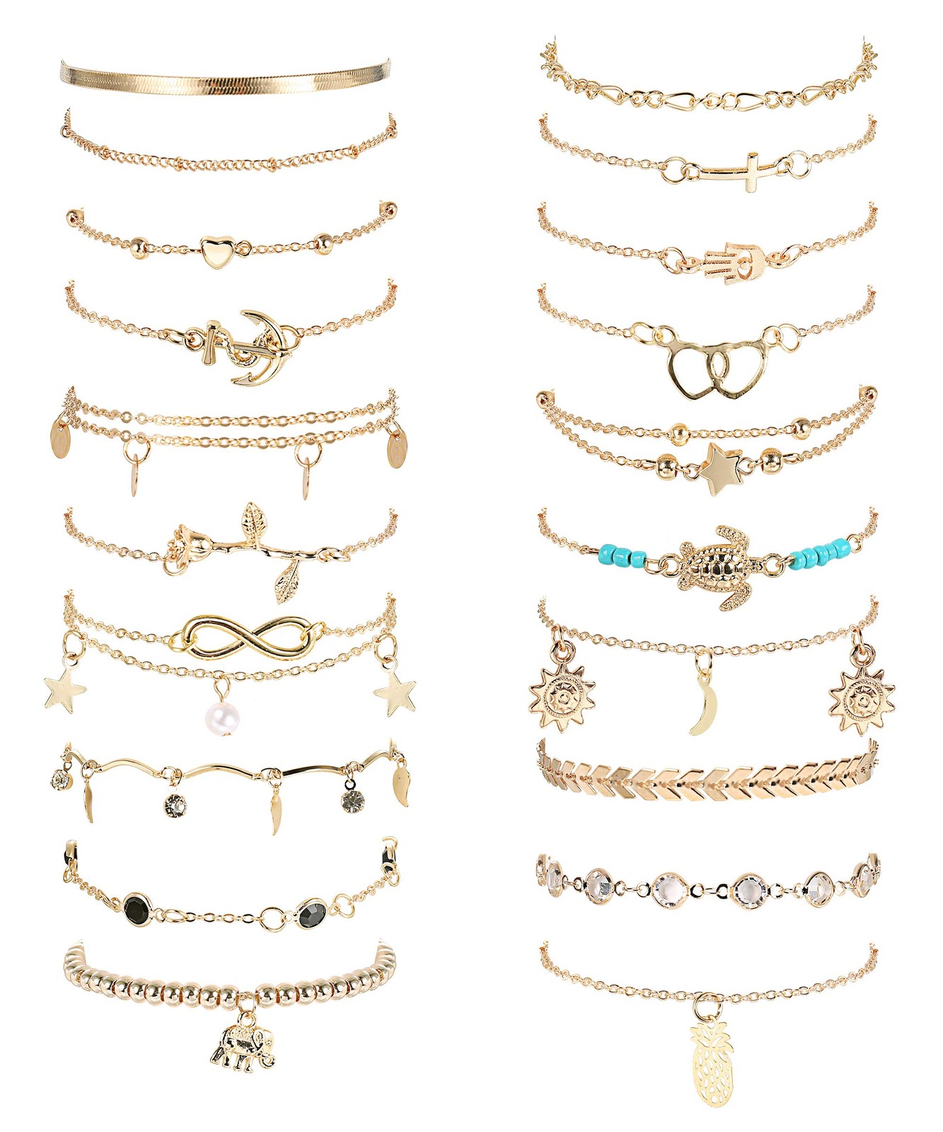 20Pcs Gold Ankle Bracelets for Women Adjustable Beach Anklet Set Surfer Ankle…