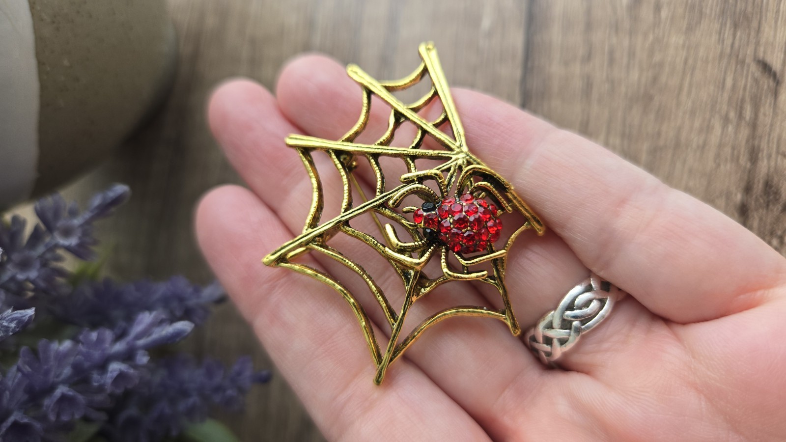 Spider Web Brooch Gold Tone Halloween Spider Brooch Pin