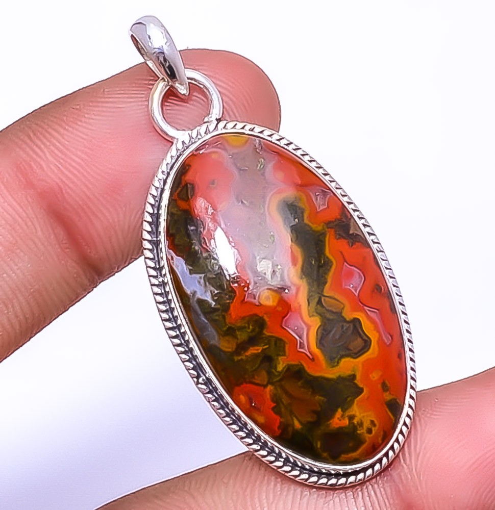 Seam Agate – Morocco 925 Sterling Silver Pendant 1.95″ P92014439, Christmas Gift