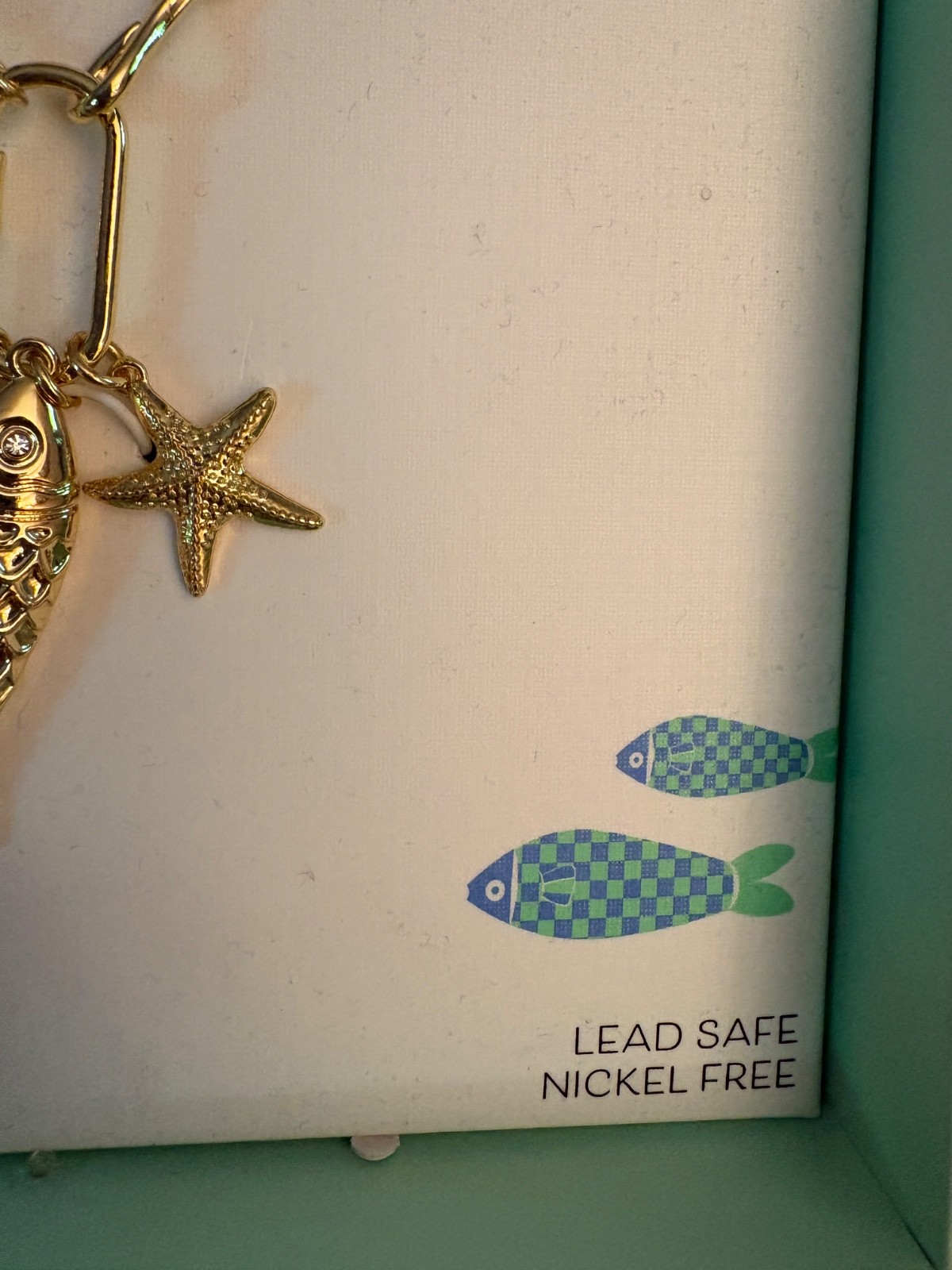 Piper K Beach Theme Necklace W Detachable Pendant Star Fish Blue &Gold FREE SHIP