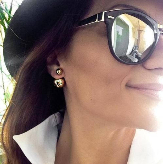 Double Ball Earring double sided stud Celebrity Gold faux Pearl Mise en Tribal