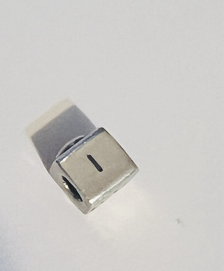 PANDORA Silver and gold Cube Charm Engraved LOVE YOU Large Hole silver No Stone