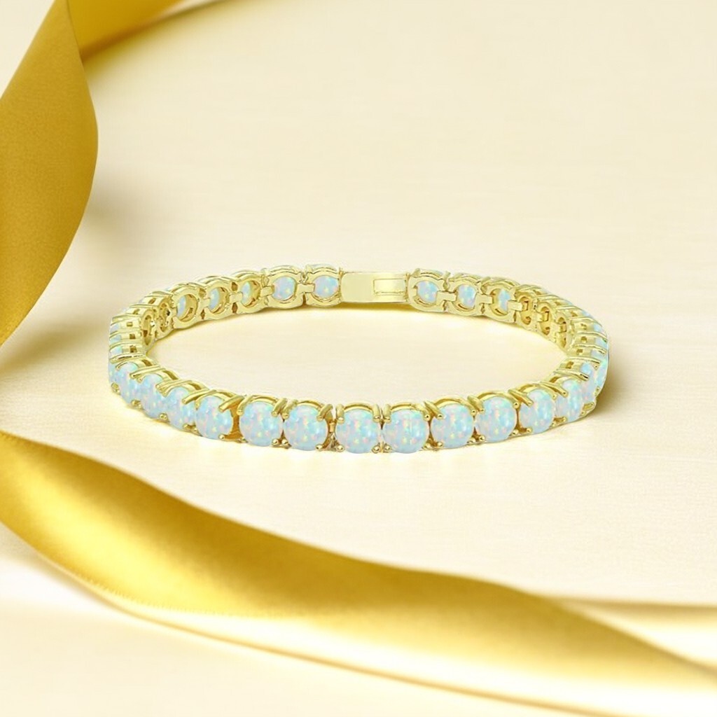 Hawaii White 8mm Opal Round Bracelet 925 Sterling Sliver Jewelry For Women Girls
