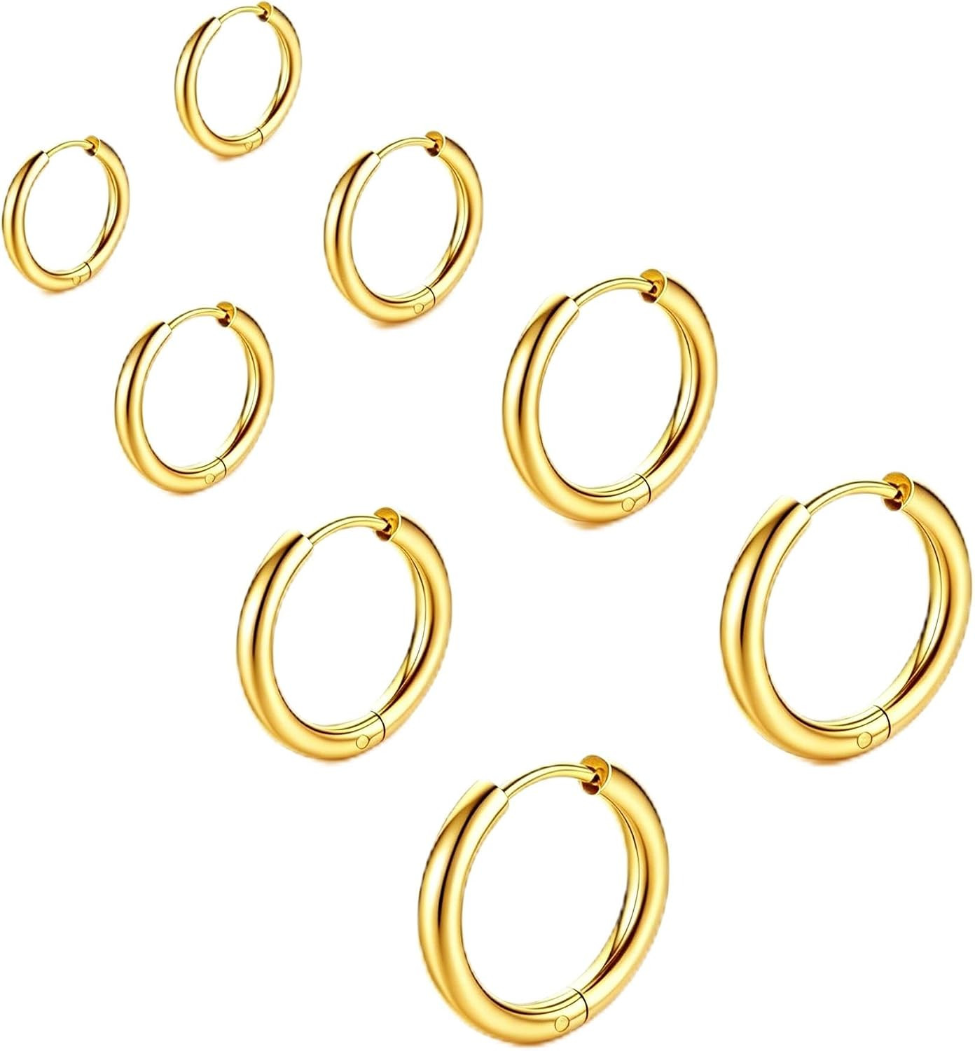 4 Pairs Small Gold Huggie Hoop Earrings for Women Surgical Steel Set | 14K Gold