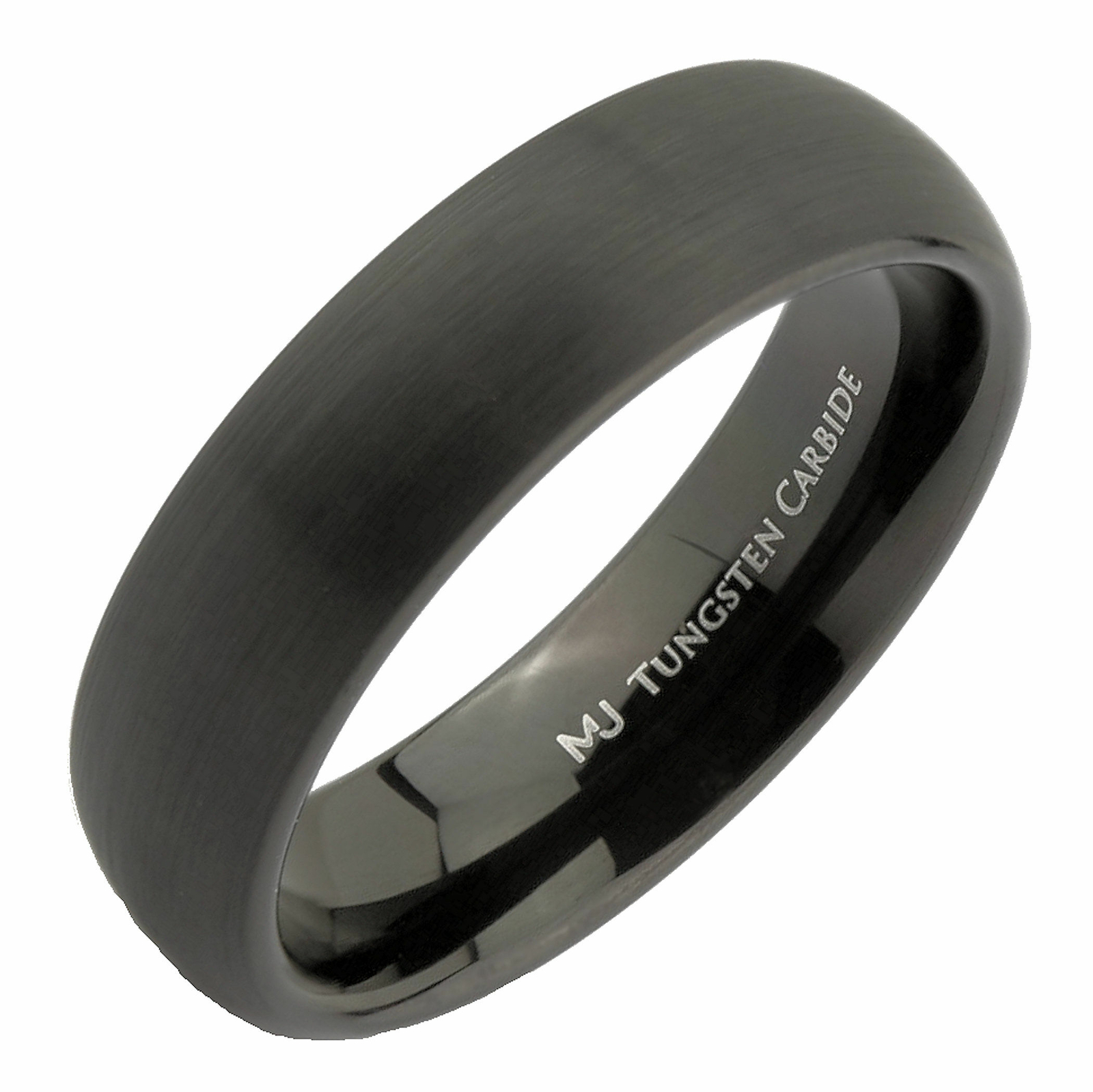 Black Plated Tungsten Carbide Half Dome Design 6mm or 8mm Wedding Band Ring