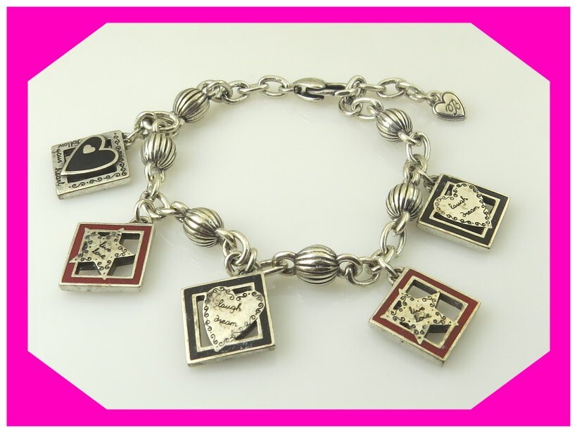 BRIGHTON HOLLYWOOD DREAM Heart Charm Red Black Silver BRACELET PRELOVED $48