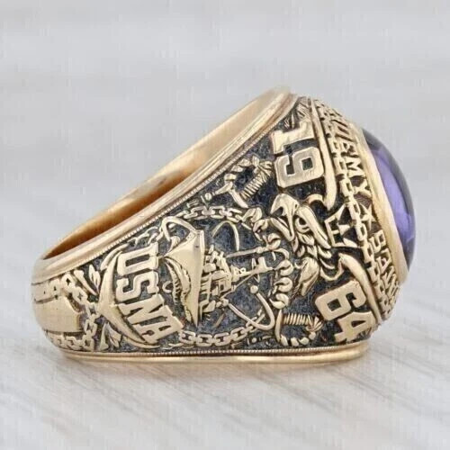 2Ct Oval Lab-Created Amethyst Naval Academy Aggie Ring 14k Yellow Gold Plated
