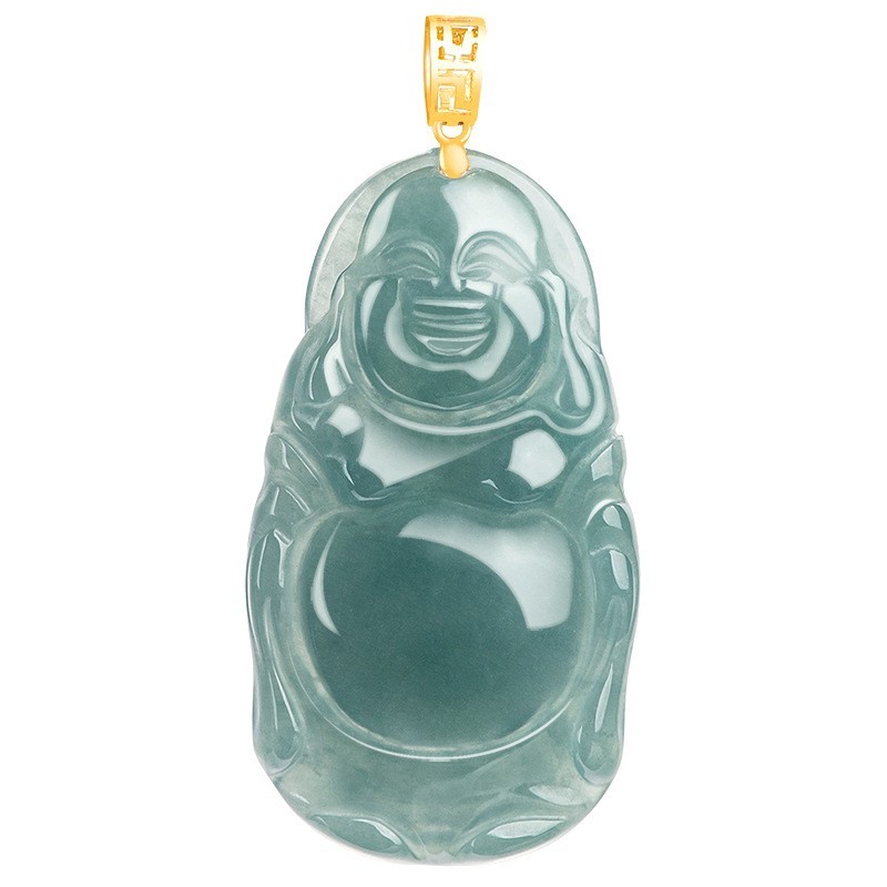 China Natural Jade Jadeite Carving Maitreya Buddha Blessing Pendant Necklace