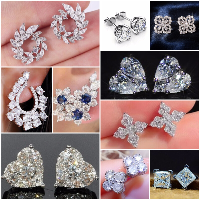 925 Silver Filled Women Stud Earring Elegant Cubic Zircon Anniversary Jewelry