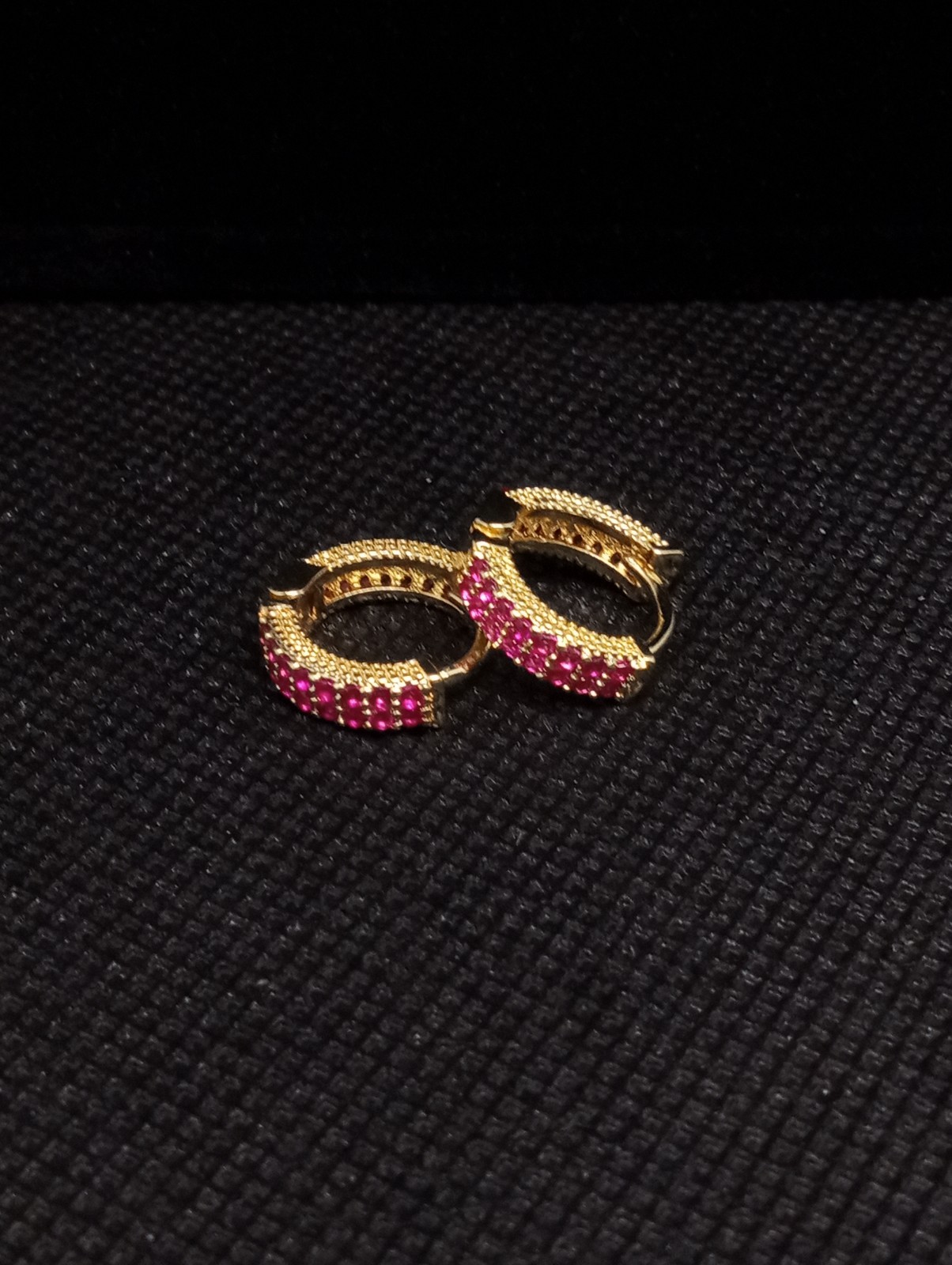 Ruby Red Pave Cubic Zerconia Gold Plated Huggie Earrings NWOT Fall ’25