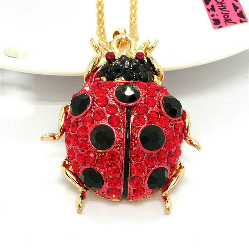 New Fashion Women Red Rhinestone Lovely Ladybug Beetle Pendant China Necklace