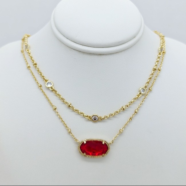 Kendra Scott Elisa Gold Crystal Multi Strand Necklace in Berry Red Glass