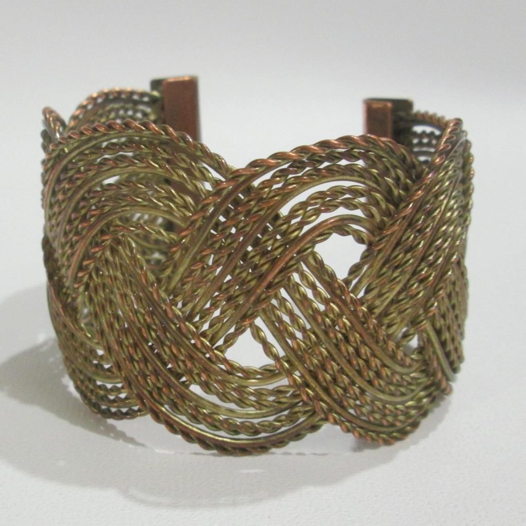 Vintage Brass Woven Wire Bracelet Copper Cuff
