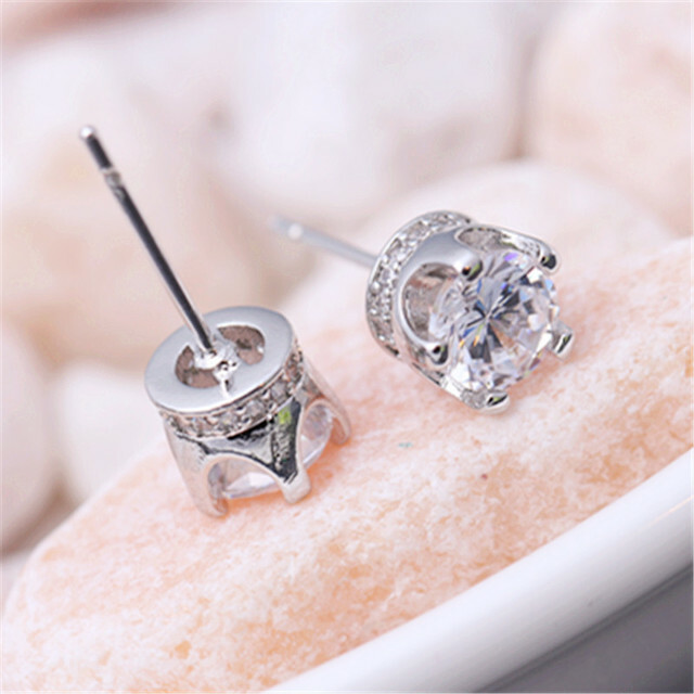 Women 925 STERLING SILVER STUD Queen CZ Crown Earrings 7mm Gift