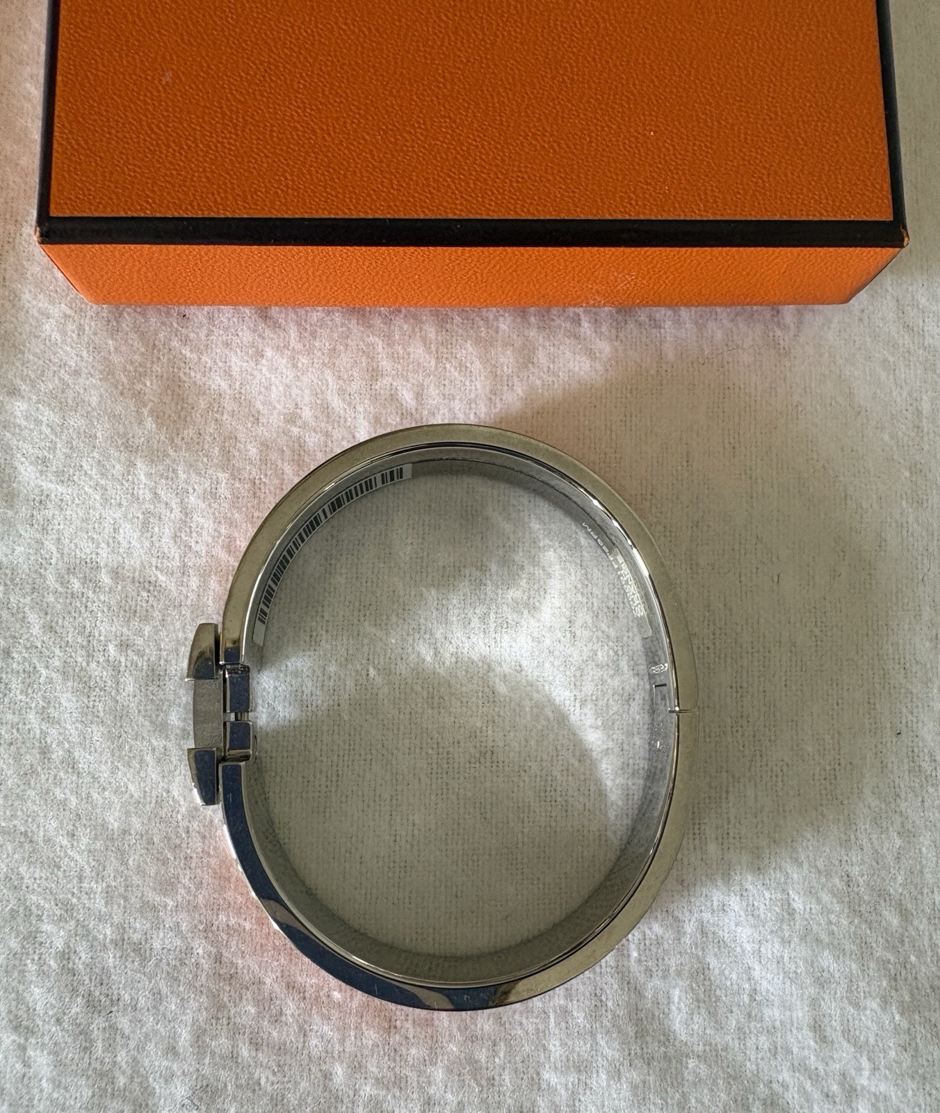 Authentic HERMÈS Clic H Narrow Bracelet Iconic Orange Palladium Silver PM w Box