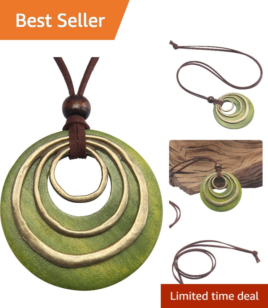 Bohemian Leather Cord Necklace with Adjustable Wooden Pendant for Unique Gifts