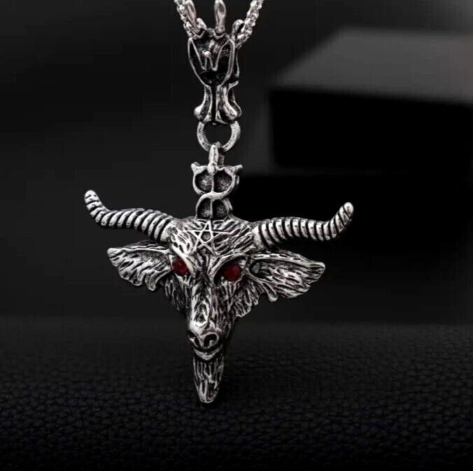Large Goat Head Satanic Pentagram Pendant Necklace Baphomet Devil Demonic