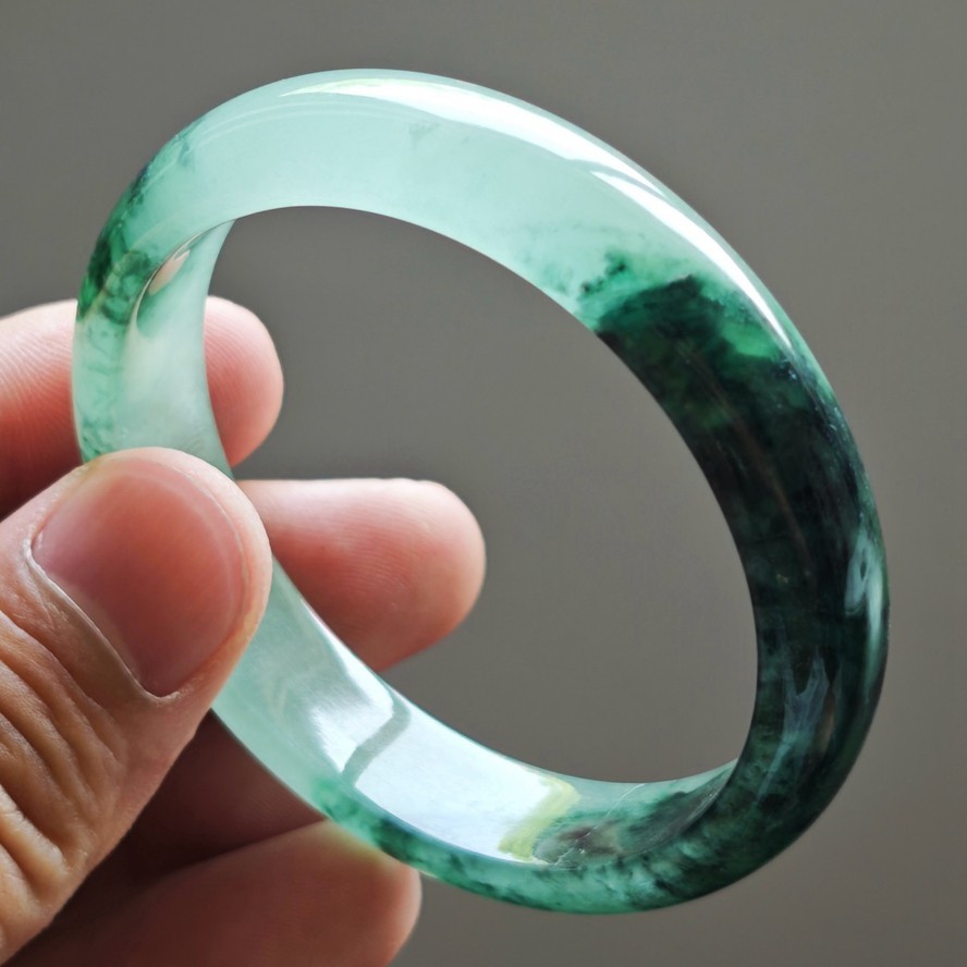 53mm Emerald Green Icy Jadeite Jade Bangle Bracelet Burma Jade Bangle 3826