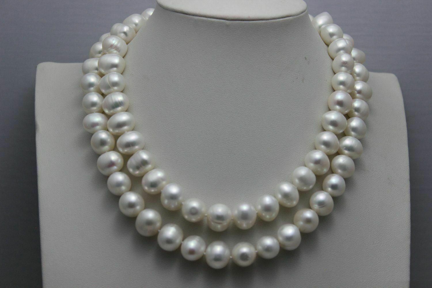 huge 35″ AAA 14-12 MM SOUTH SEA NATURAL White PEARL NECKLACE 14K GOLD CLASP