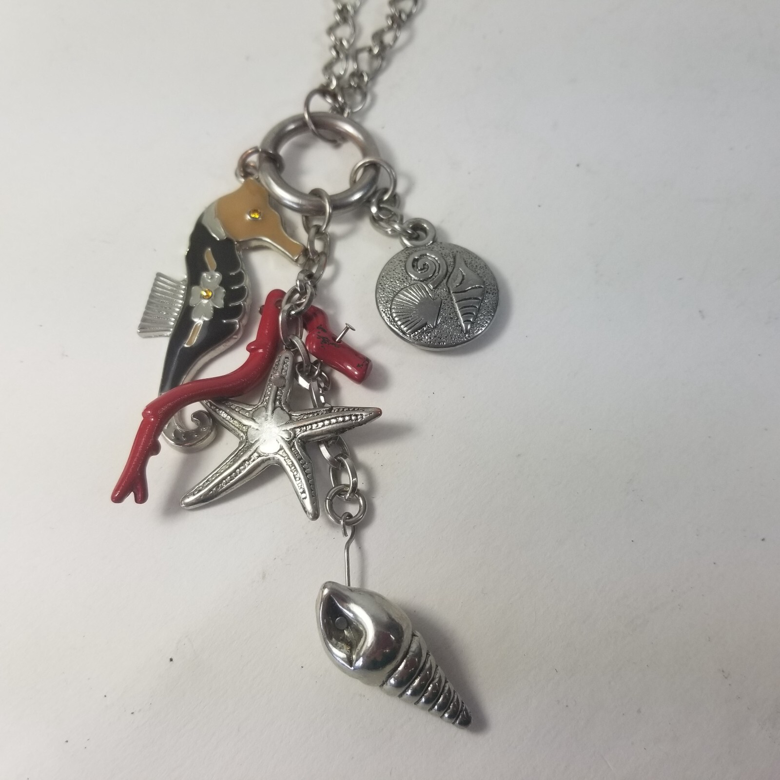 Silver tone shell sea Horse Seahorse Conch Shell charms pendant