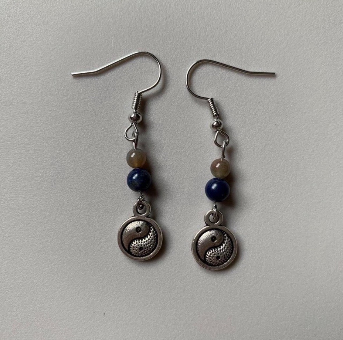Stainless Steal Yin Yang Crystal Beaded Dangle Earrings Handmade