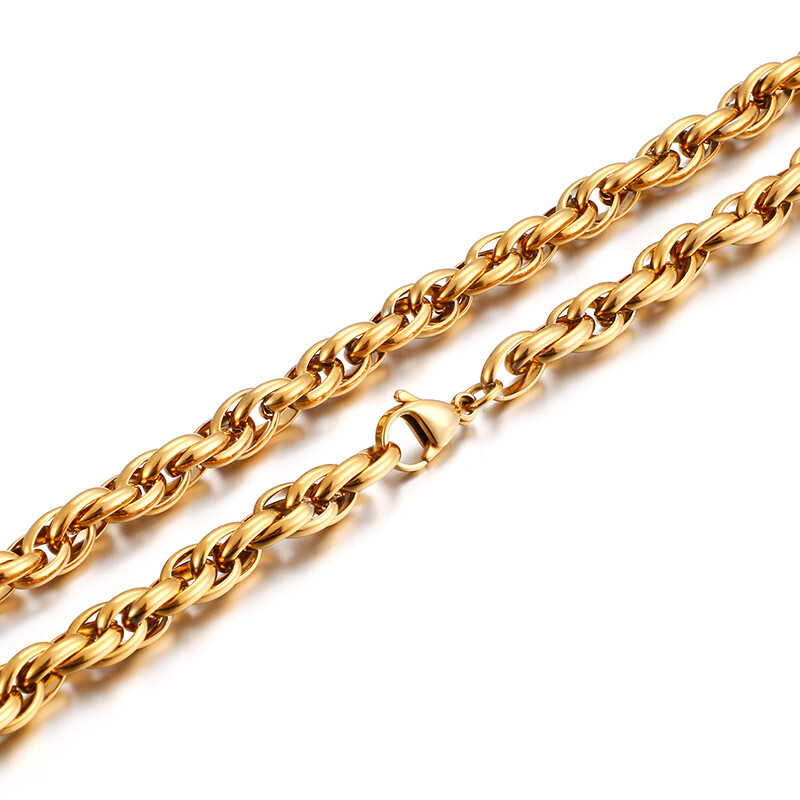 7mm 24” IP Gold Stainless Steel twist Rope Link Chain For Mens Women Necklace