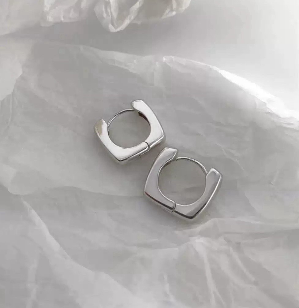 925 Sterling Silver Square Huggie Hoop Earrings Minimalist Small Hoops 472