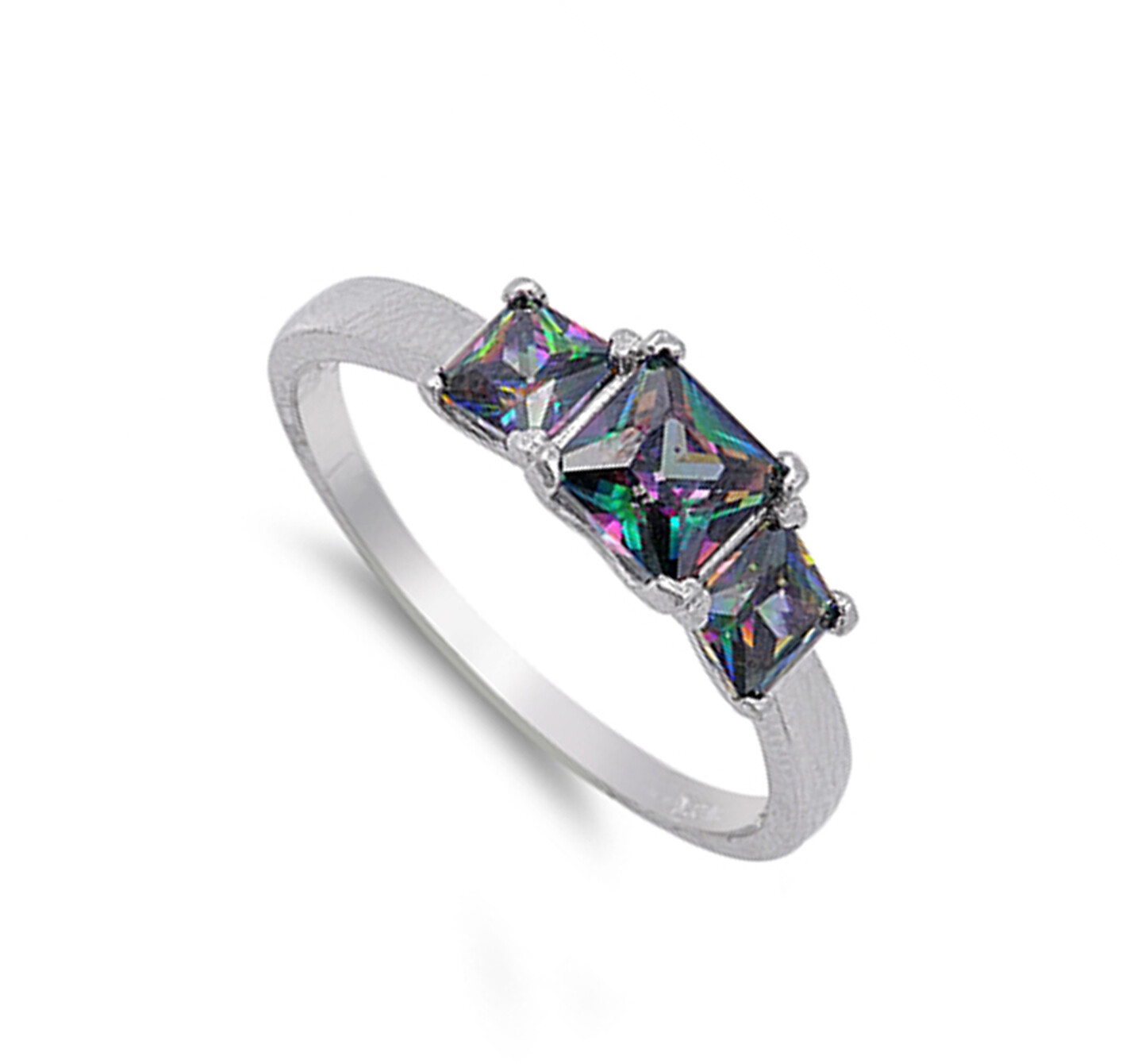 Square Cut Rainbow CZ Beautiful Ring .925 Sterling Silver Band Sizes 4-12