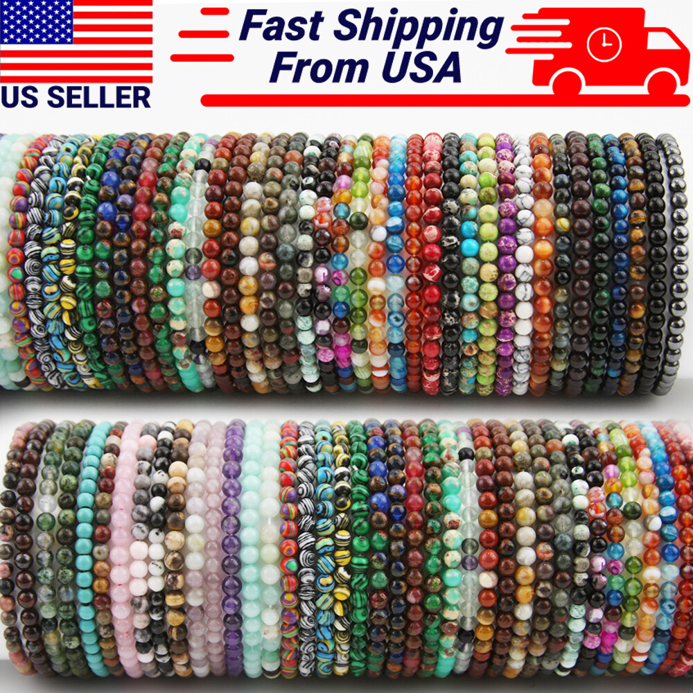 Handmade 4mm Mixed Natural Gemstone Round Beads Stretchy Bracelet Reiki Chakra