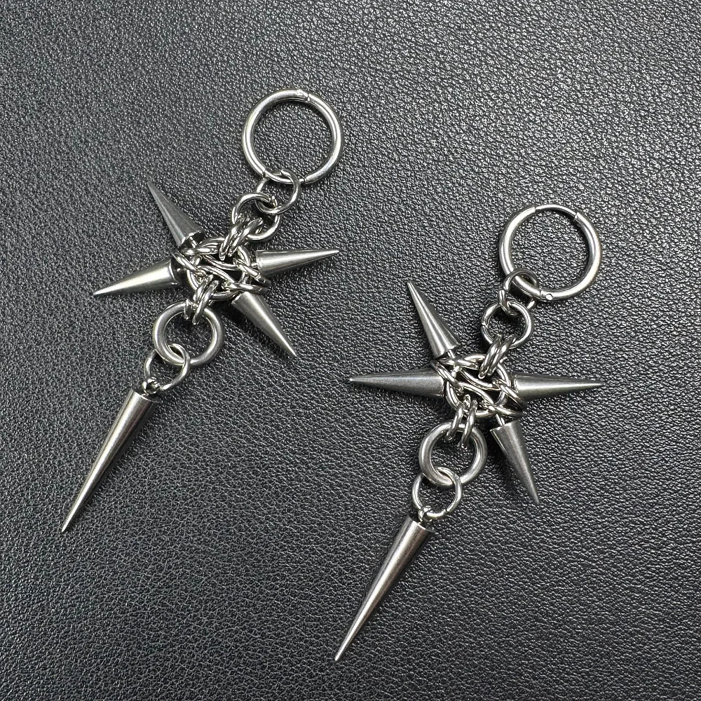 Handmade Punk Y2K Gothic Stainless Steel Spike Long Dangle Chainmail Rivet Drop