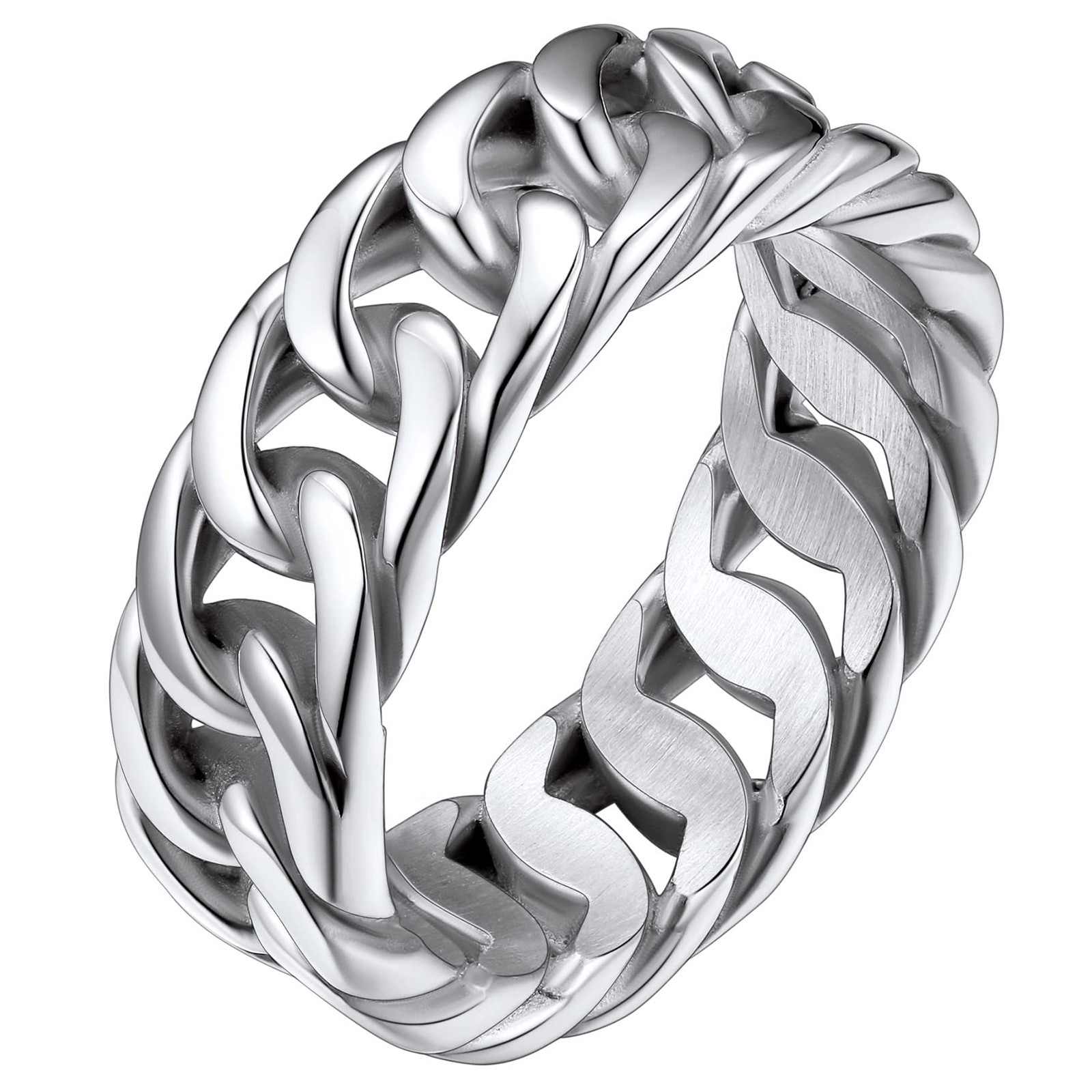Pinky Ring Stainless Steel for Men Women Miami Cuban Link Chain Ring Size 8 C…