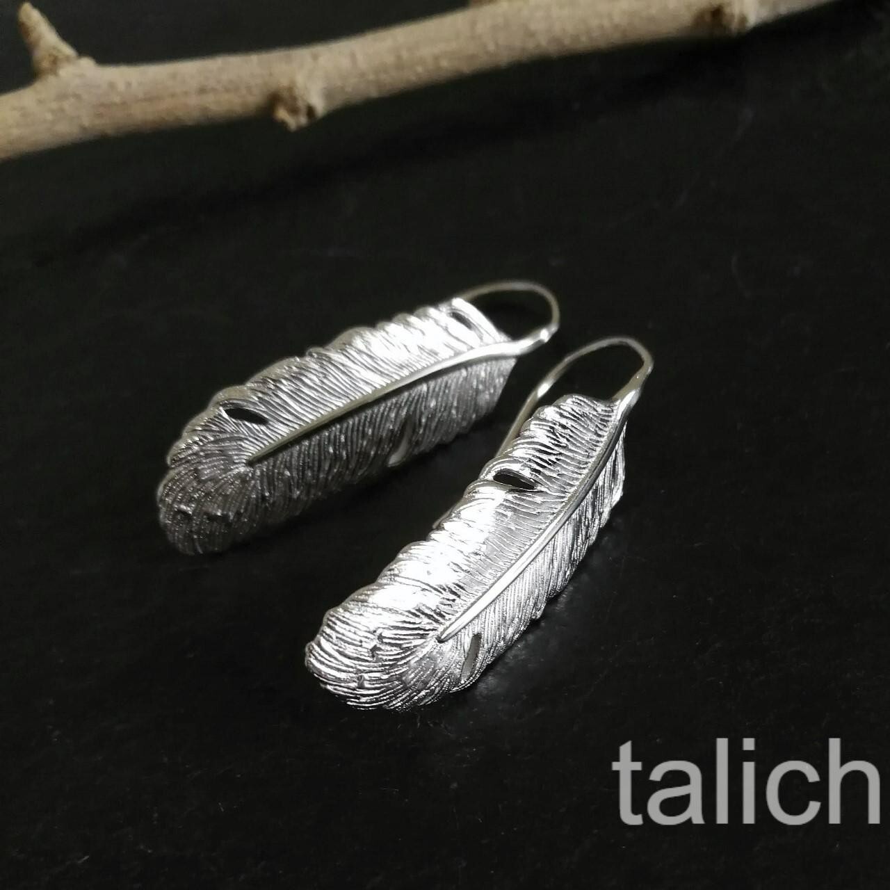Shiny 925 Sterling Silver Small Feather Drop Earrings Light Weight Chic Unique