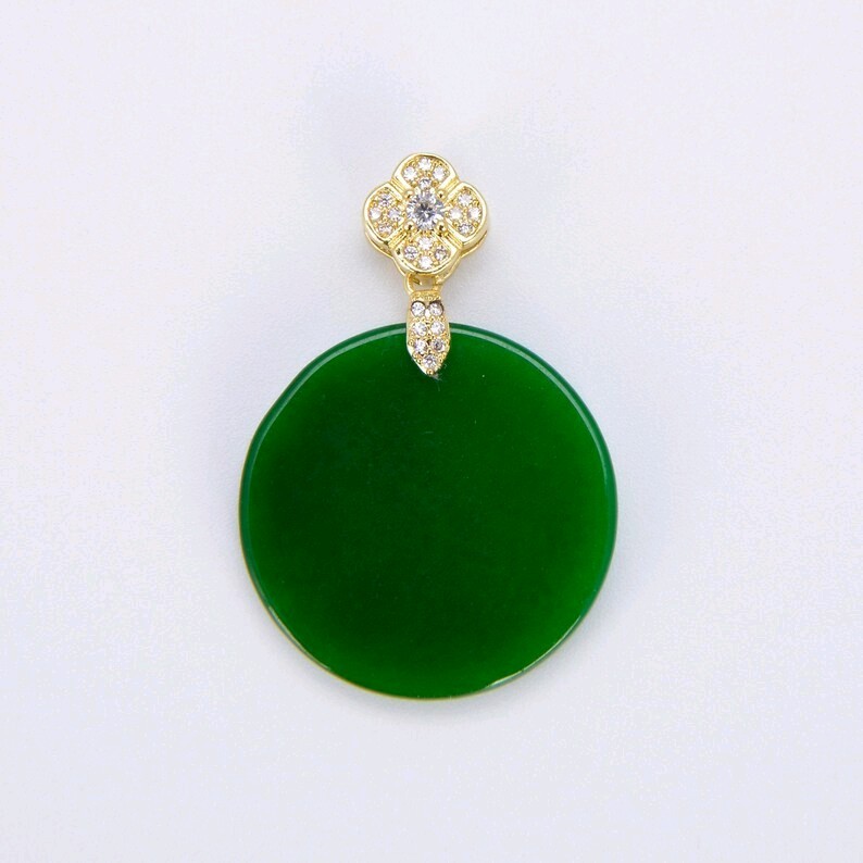 Genuine Green Jade Lucky Circle Coin Pendant Necklace Jewelry Making Finding