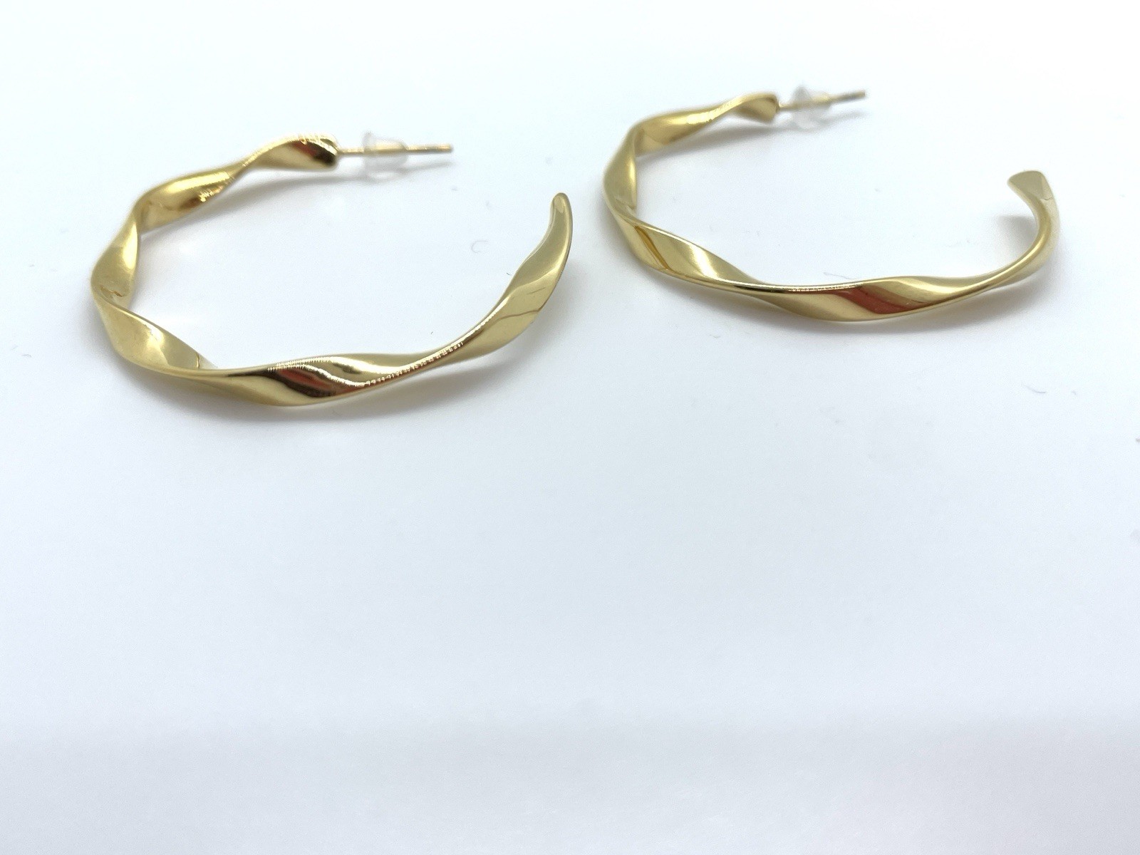 Gold Twisted Hoop Earrings Bold Medium Wave Wavy Statement Chunky Hoop C-Shaped