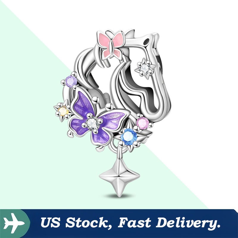 KUNSIR Sterling Silver Butterfly Charm For Bracelet, Butterfly Bead DIY Charms