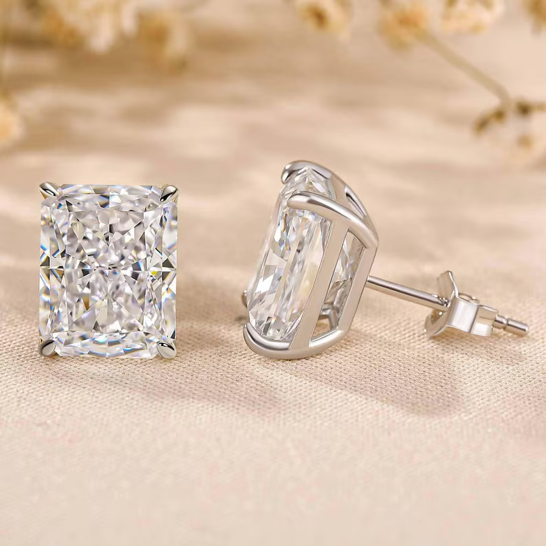 4 Ct Radiant Cut Lab Grown Diamond Earrings Studs Valentine Gift For Her
