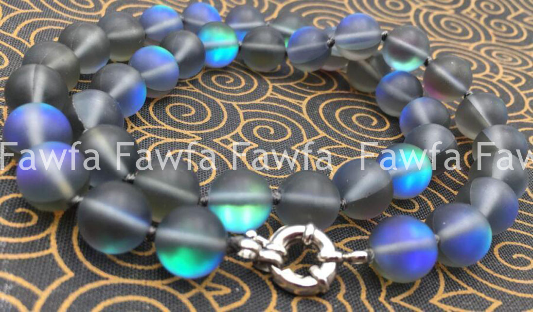 6/8/10/12mm Gray Rainbow Moonstone Gleamy Round Gems Beads Necklace 16-48″