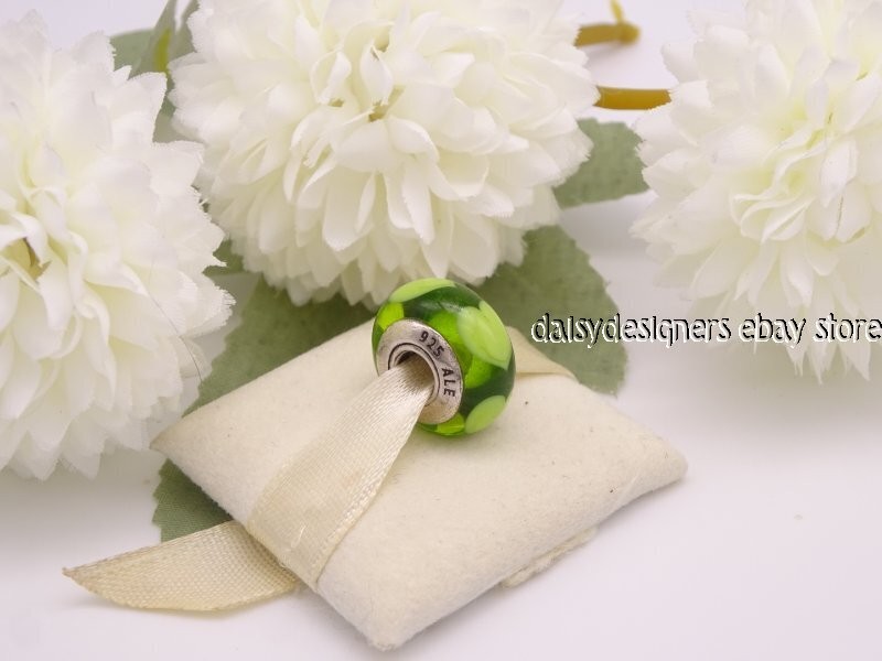 Authentic Pandora Green Love Lime Hearts Murano Glass Charm 790656 Retired