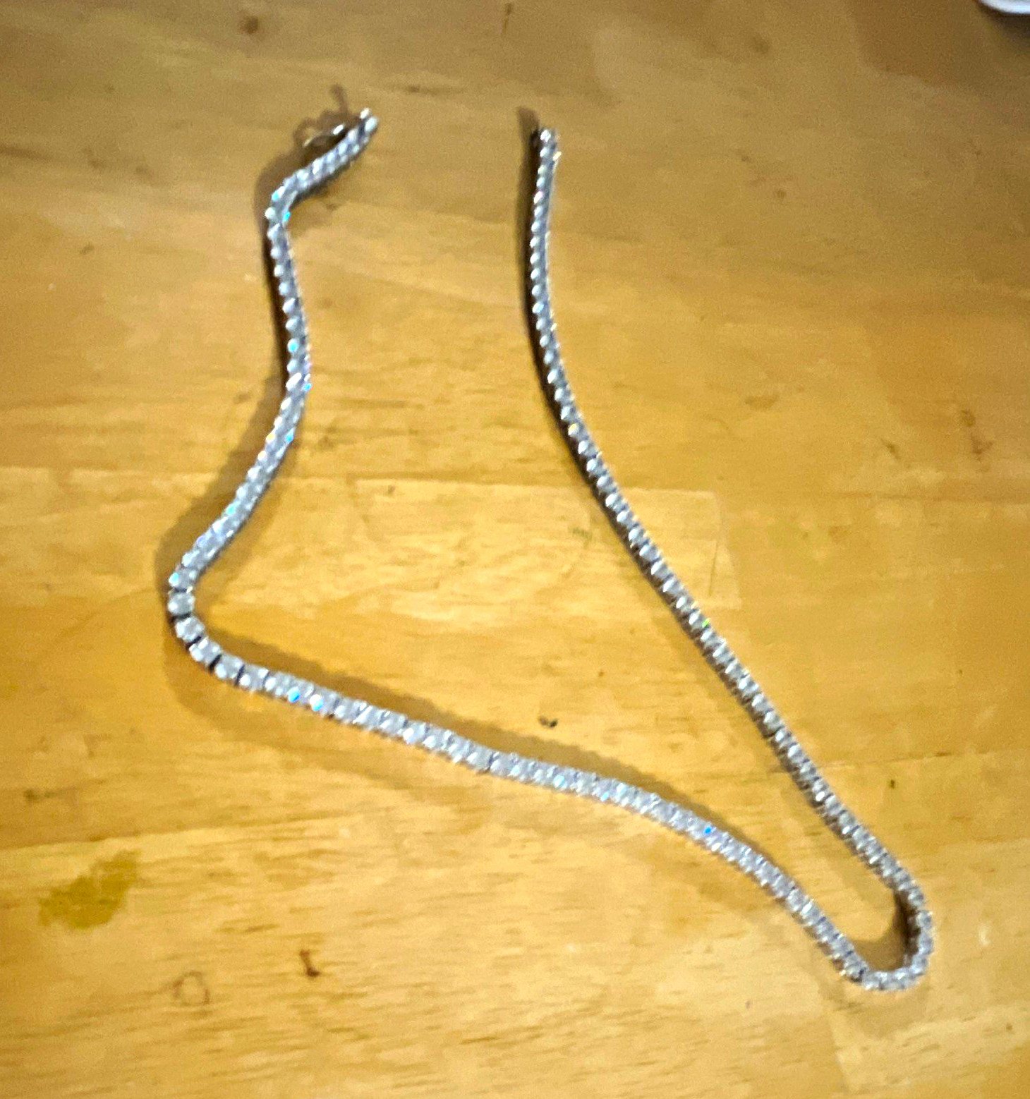 Silver Tone Tennis Chain Necklace, Clear Round Rhinestones, Prong Set Metal