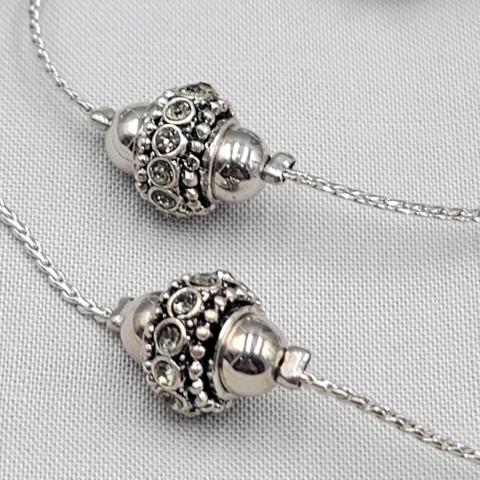 Signed Station Necklace Silver tone Glass Long 36 in